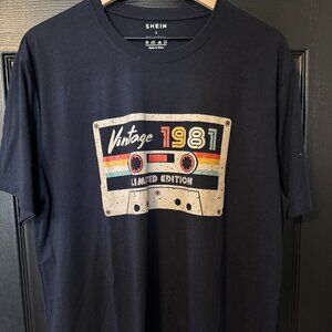 NWOT Unisex Mens Shein Vintage Graphic Tee Navy Large